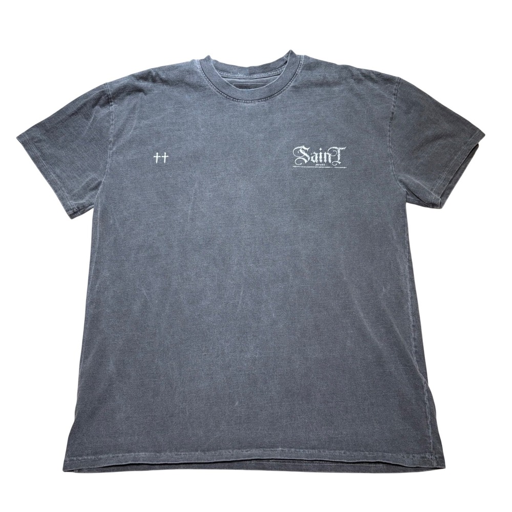 Saint Morta Mens Graphic Tee Washed Black Oversized Boxy Fit Cotton Shirt Small - Picture 1 of 8